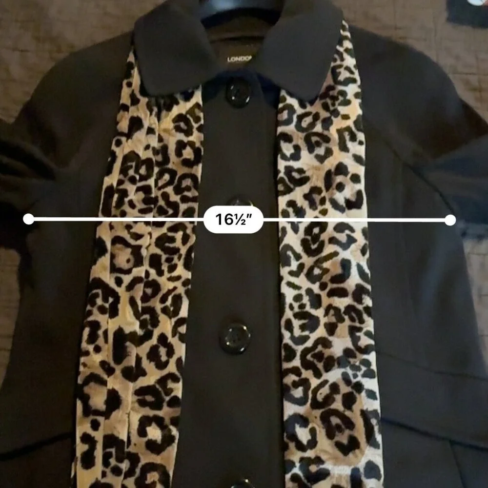 London Fog‎ Womens Black Trench Coat Detachable Leopard Scarf Small 31in Length